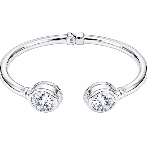 Sterling silver double cubic zirconia stone hinge bangle 16mm wide - Image 2