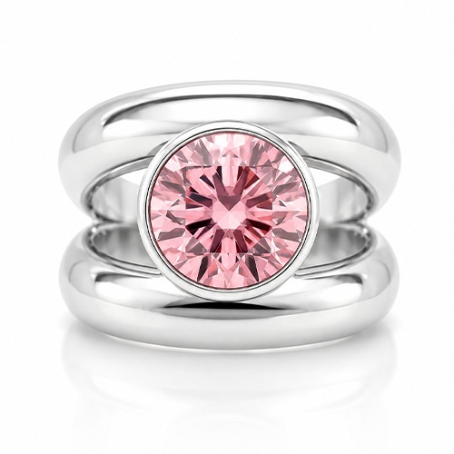 Sterling silver Adel design double band pink cubic zirconia 16mm wide