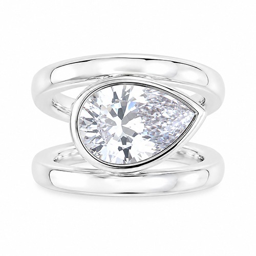 Sterling silver Brenda design white cubic zirconia teardrop double band ring 16mm wide