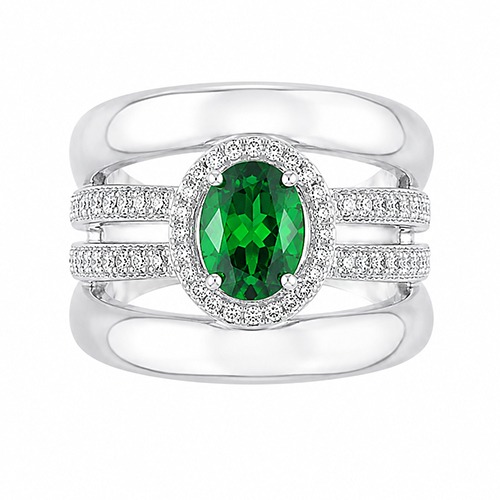Sterling silver Linda design emerald green cubic zirconia band ring 17mm wide