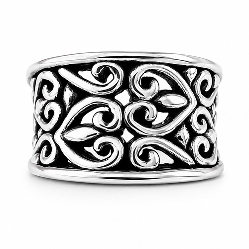 Sterling silver classic fillagree twirls pattern band ring 14mm wide