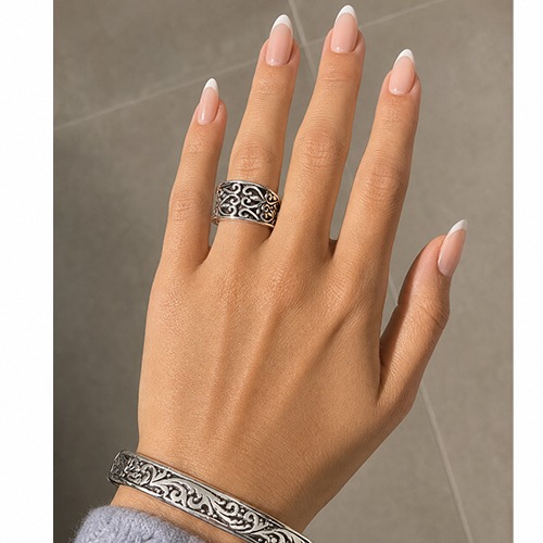 Sterling silver classic fillagree twirls pattern band ring 14mm wide - Image 3