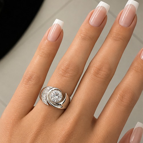 Sterling silver Hendra design unique cubic zirconia band ring 13mm wide - Image 2