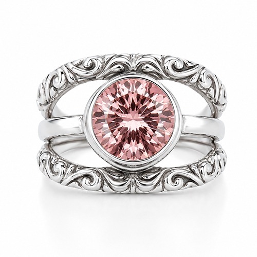 Sterling silver Lorna design pink cubic zirconia band ring 16mm wide