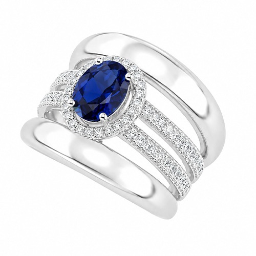 Sterling silver Linda design royal blue cubic zirconia band ring 17mm wide