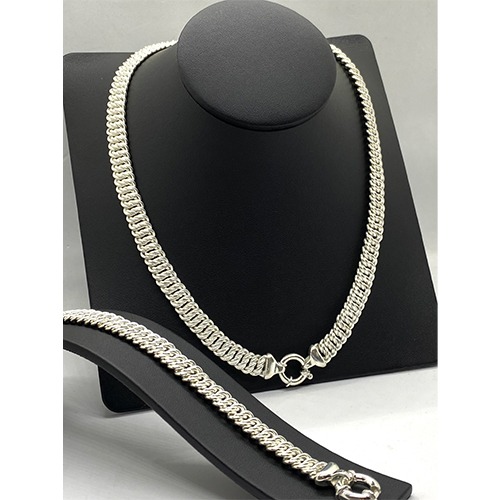 Sterling silver flat curb solid linked necklace 10mm wide - Image 2