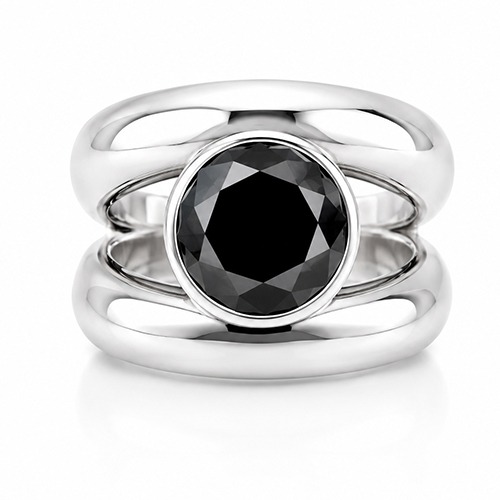 Sterling silver Adel design double band black cubic zirconia 16mm wide