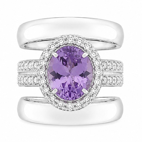 Sterling silver Ava design Lilac purple cubic zirconia bulky band ring 22mm wide - Image 2