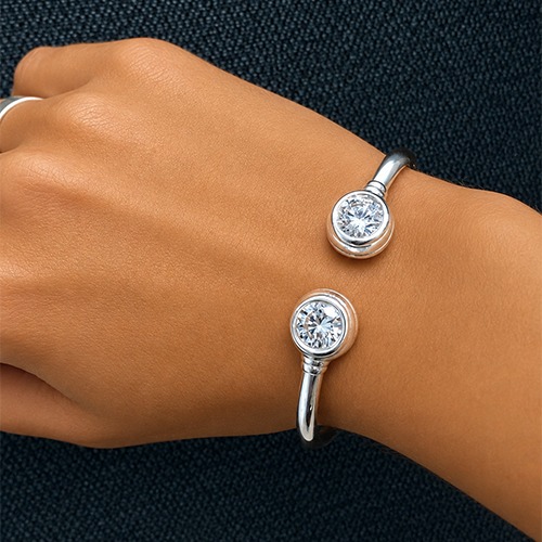 Sterling silver double cubic zirconia stone hinge bangle 16mm wide