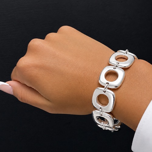 Sterling silver Anel design circle square linked bracelet 23mm wide