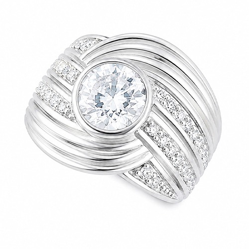 Sterling silver Connie design cubic zirconia waves band ring 17mm wide - Image 3