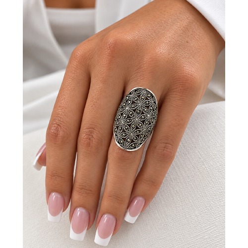 Sterling silver Marcasite stone Bridget design statement ring 30mm wide - Image 2