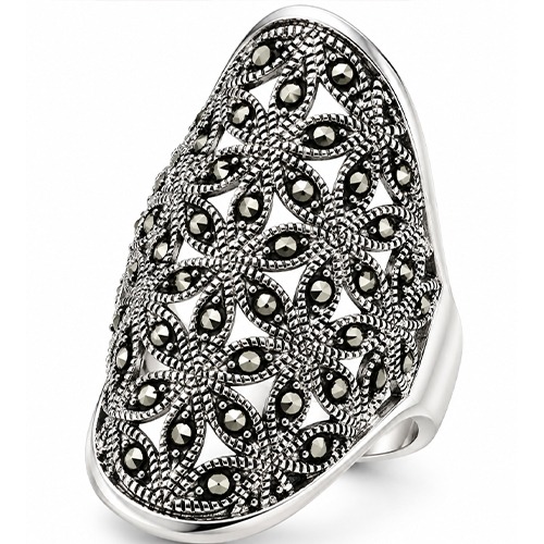 Sterling silver Marcasite stone Bridget design statement ring 30mm wide