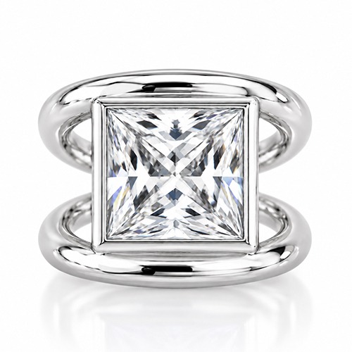 Sterling silver Laura design Square white cubic zirconia double band ring 16mm wide