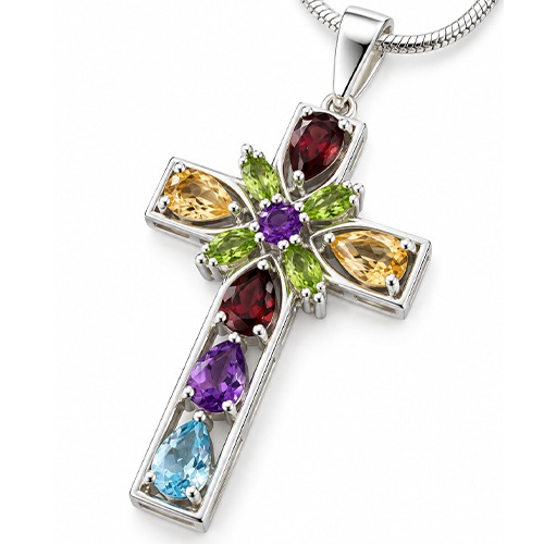 Sterling silver Bonny design celtic gemstone cross pendant 55mm long