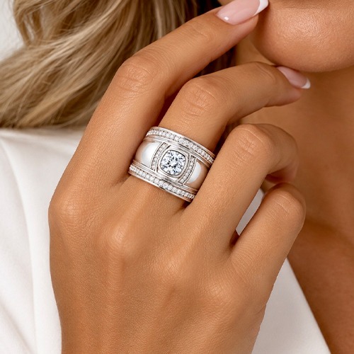 Sterling silver Angie design cubic zirconia band ring 17mm wide - Image 3