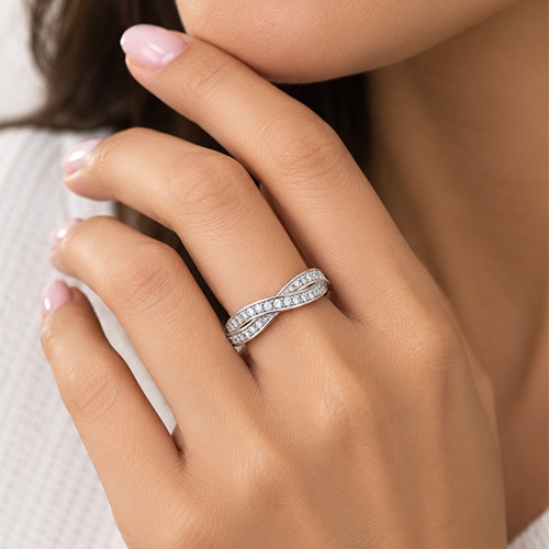 Sterling silver Tessa design twisted cubic zirconia band stacking ring 4mm wide - Image 3