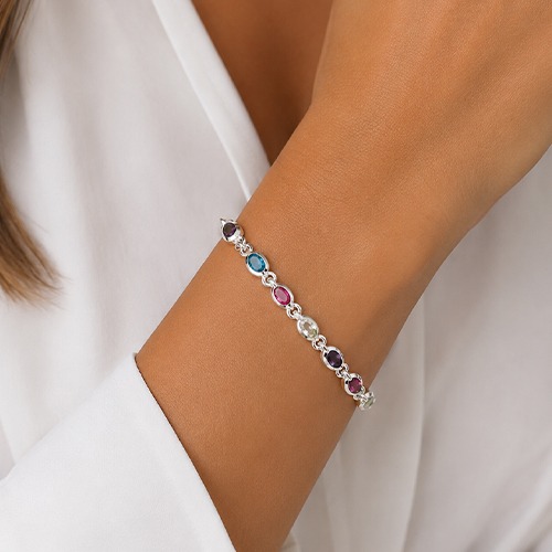 Sterling silver Tutti Frutti design pastel colours oval cubic zirconia stone bracelet 5mm wide - Image 2