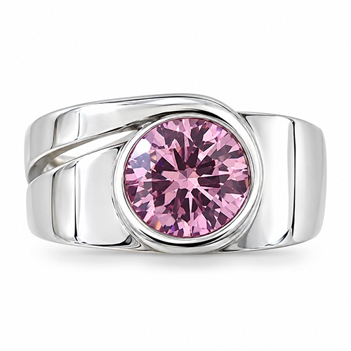 Sterling silver Christina design pink cubic zirconia unique band ring 10mm wide