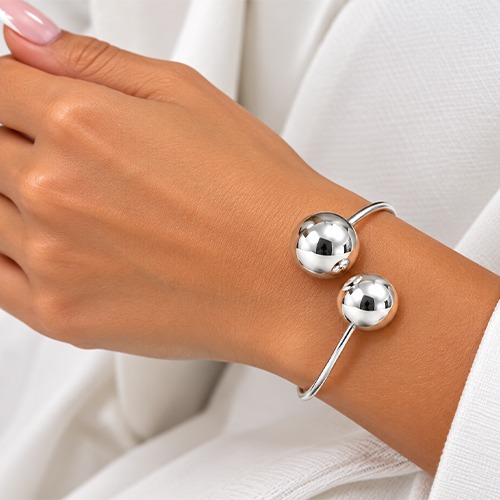 Sterling silver abstract design double ball bangle 15mm, 20mm size balls