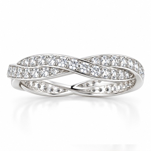 Sterling silver Tessa design twisted cubic zirconia band stacking ring 4mm wide - Image 2