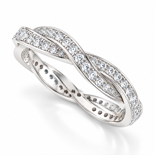 Sterling silver Tessa design twisted cubic zirconia band stacking ring 4mm wide