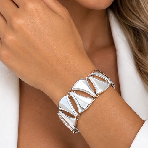 Sterling silver Bold geometric triangle pattern bulky bracelet 25mm wide
