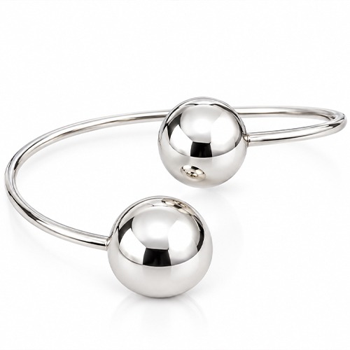 Sterling silver abstract design double ball bangle 15mm, 20mm size balls - Image 2