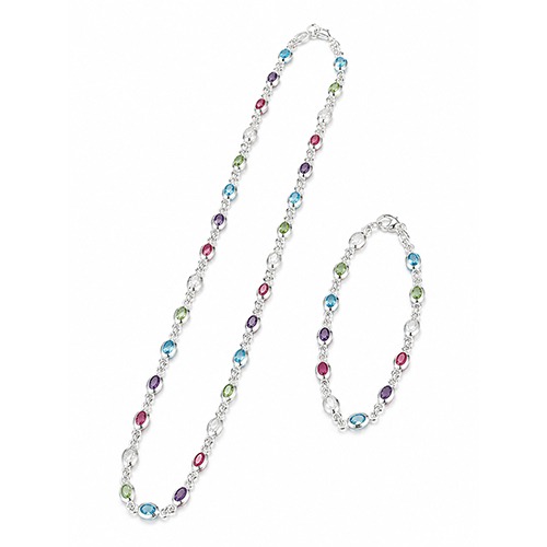 Sterling silver Tutti Frutti design pastel colours oval cubic zirconia stone bracelet 5mm wide - Image 3