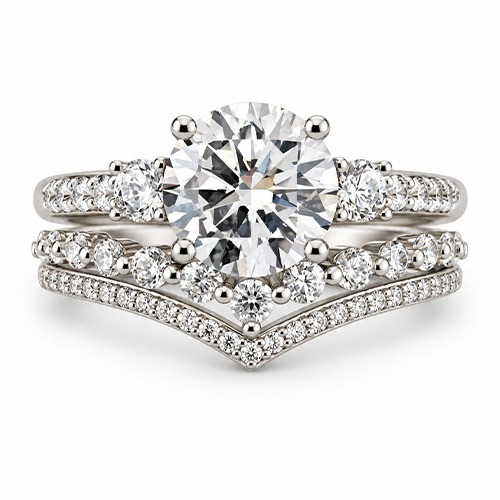 Sterling silver Adele design cubic zirconia wedding set stack ring 14mm wide