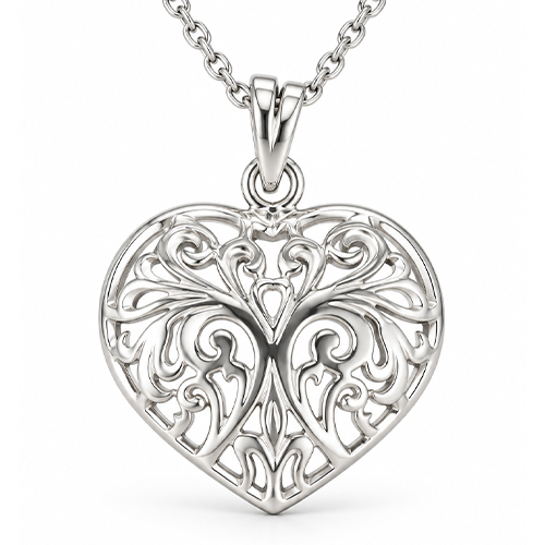 Sterling silver fillagree pattern heart charm / pendant 20mm size - Image 2