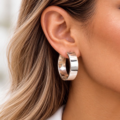 Sterling silver Bianca design modern round clip hoop earrings 30mm wide