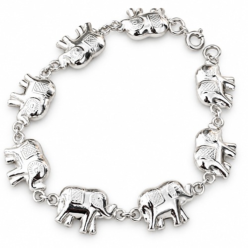 Sterling silver elephant pattern linked solid bracelet 10mm wide