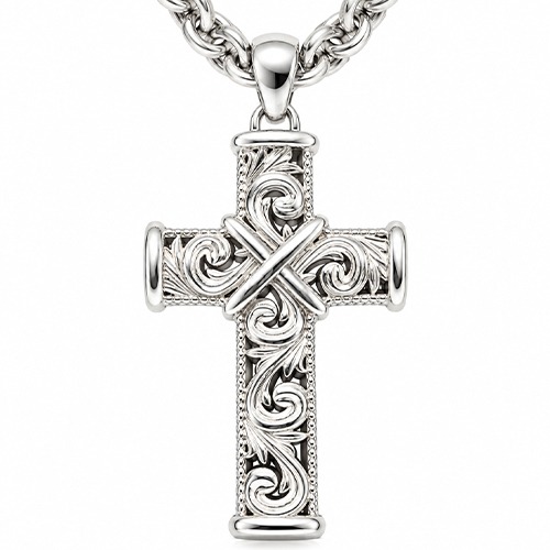 Sterling silver Donatella design fillagree pattern large cross pendant 60mm long