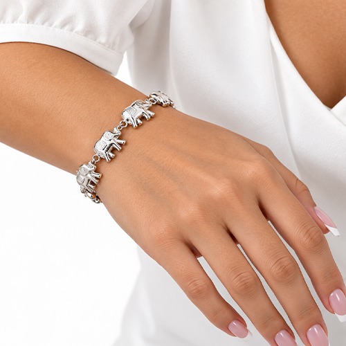 Sterling silver elephant pattern linked solid bracelet 10mm wide - Image 2